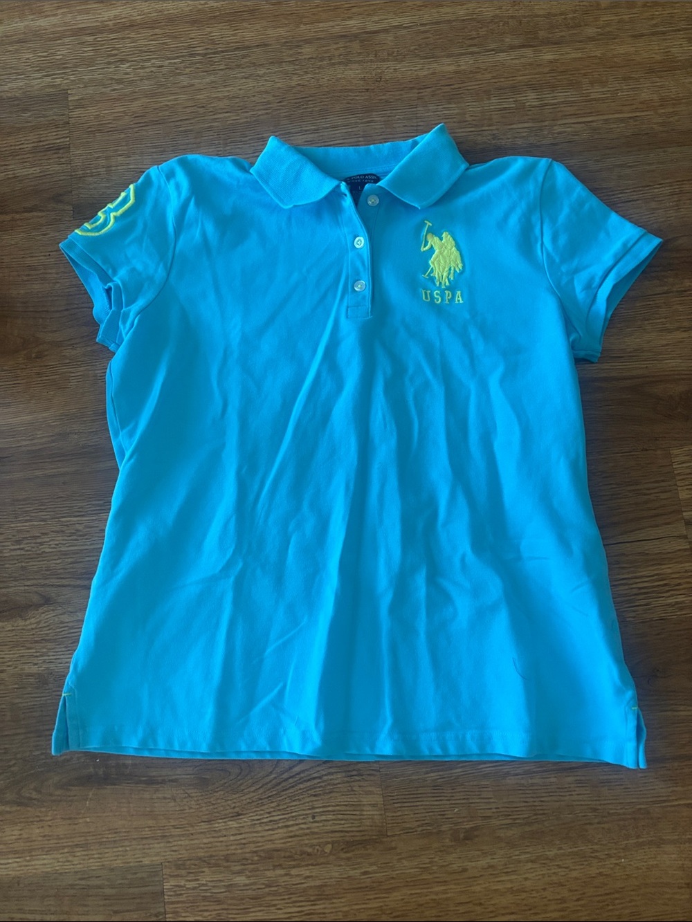 U.S. Polo Assn. Girls' Aqua Blue Polo with Yellow Logo